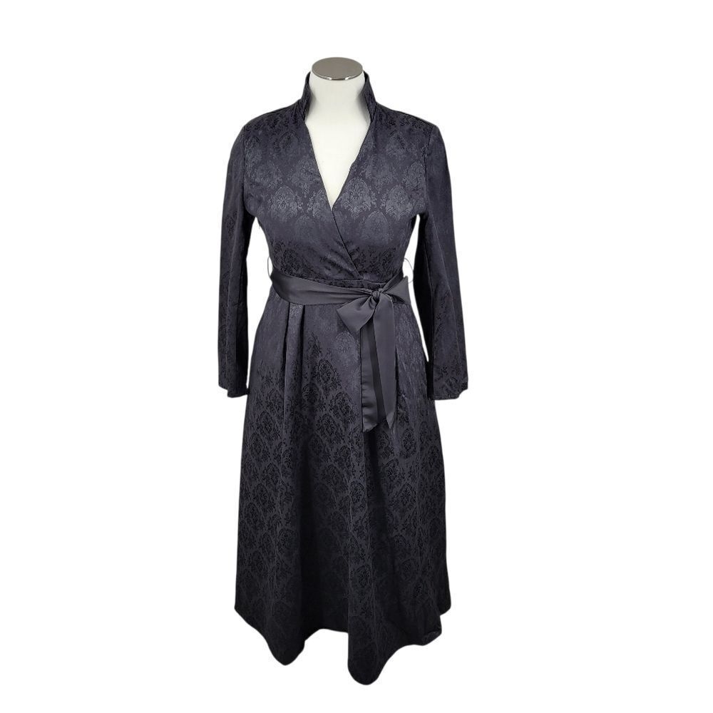 Vintage Satin Jacquard Elegant Black Formal Dress Vamp Whimsigoth